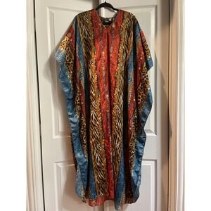 Details Kaftan Dress Womens One Size Multicolor Animal Print Boho Beach Cover Up